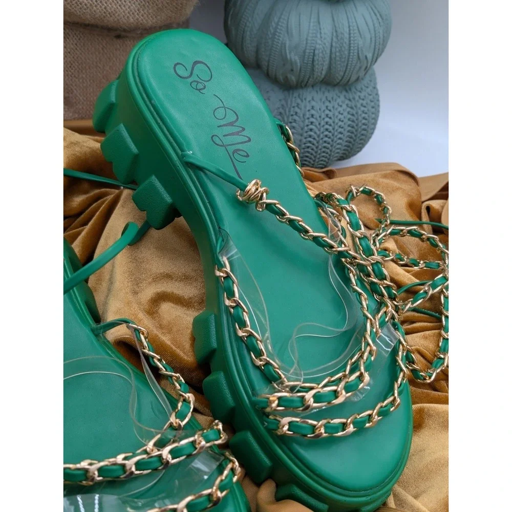 So Me Jossi Emerald Green Chunky Lug Sole Chain Platform Sandals Size 11 💚